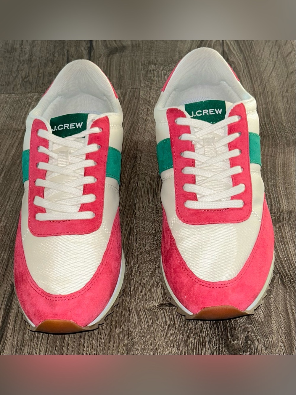 J. Crew Pink and Green Suede-Trim Low-Top Sneakers